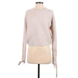 McGuire Womens Sweater Beige M Rib Knit Merino Wool Crew Neck Long Sleeve Top